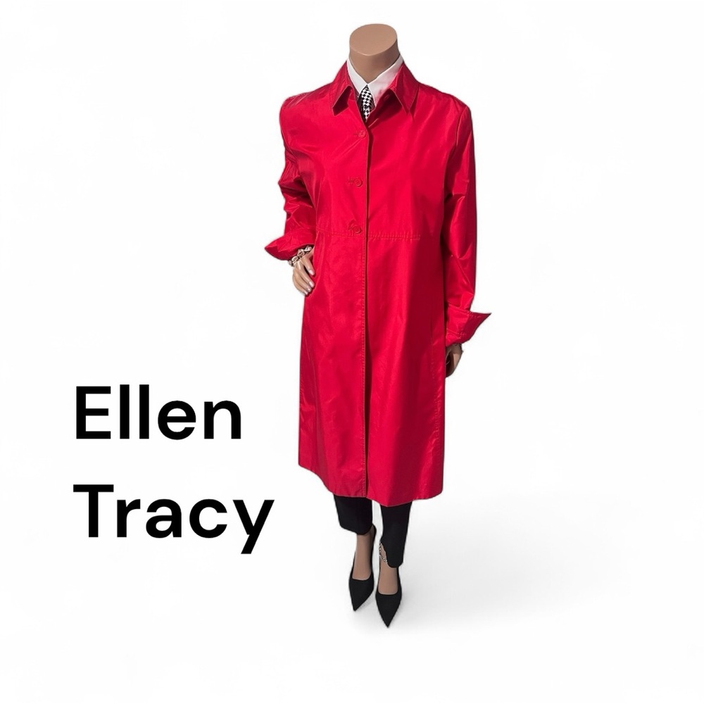Ellen Tracy Bold Red Trench Coat☑️ - Picture 3 of 6